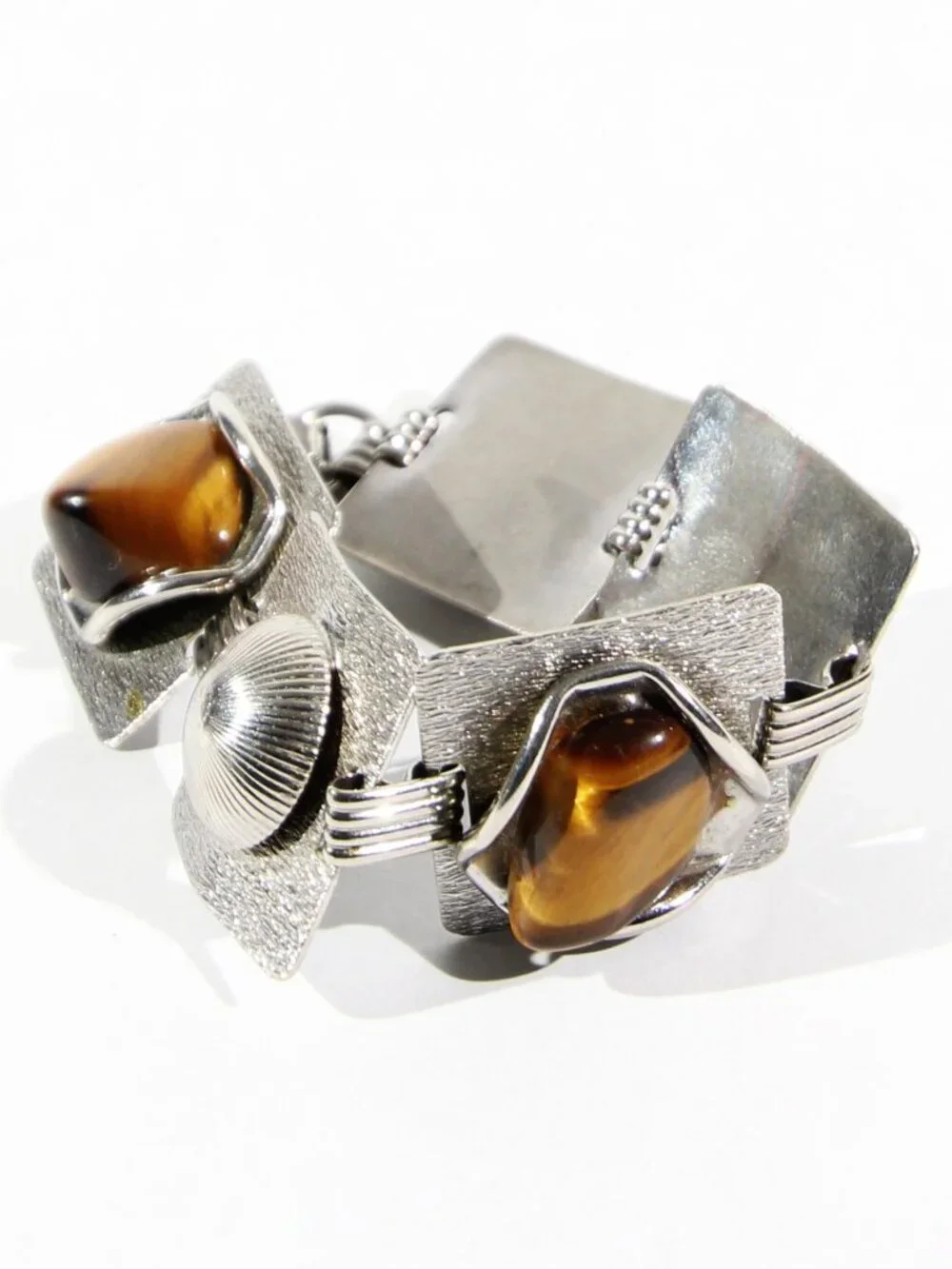 Vintage Silver Tone Tiger Eye Bracelet
